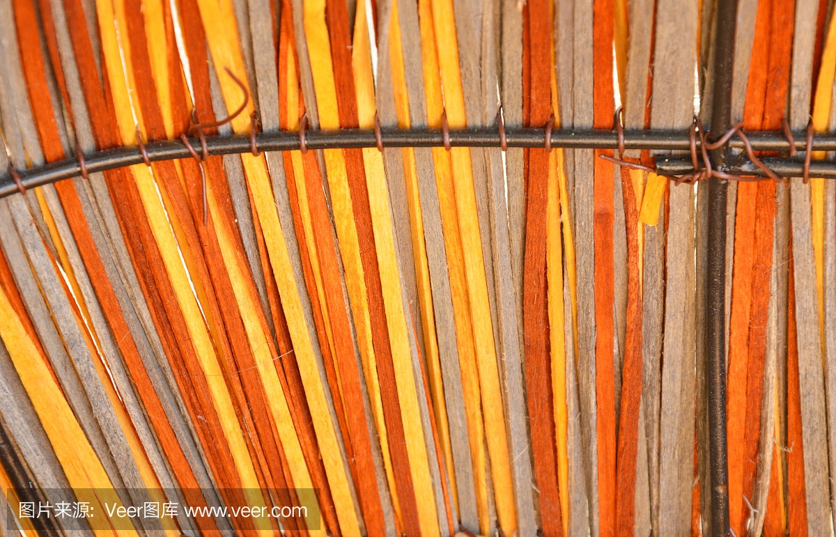 彩色的木质编织篮子的纹理和背景